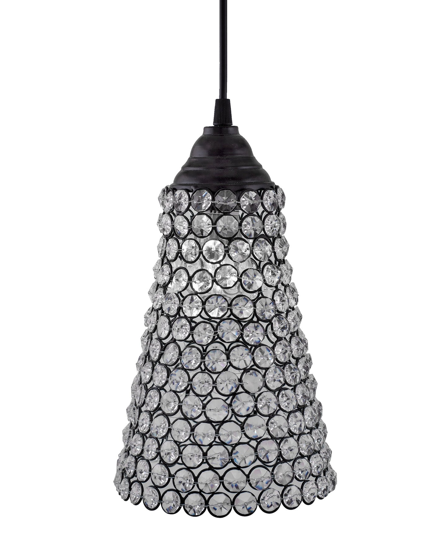 Crystal Cone Metal Lamps Hanging Lighting, Bohemian Iron Bar Pendant Light Crystal Light