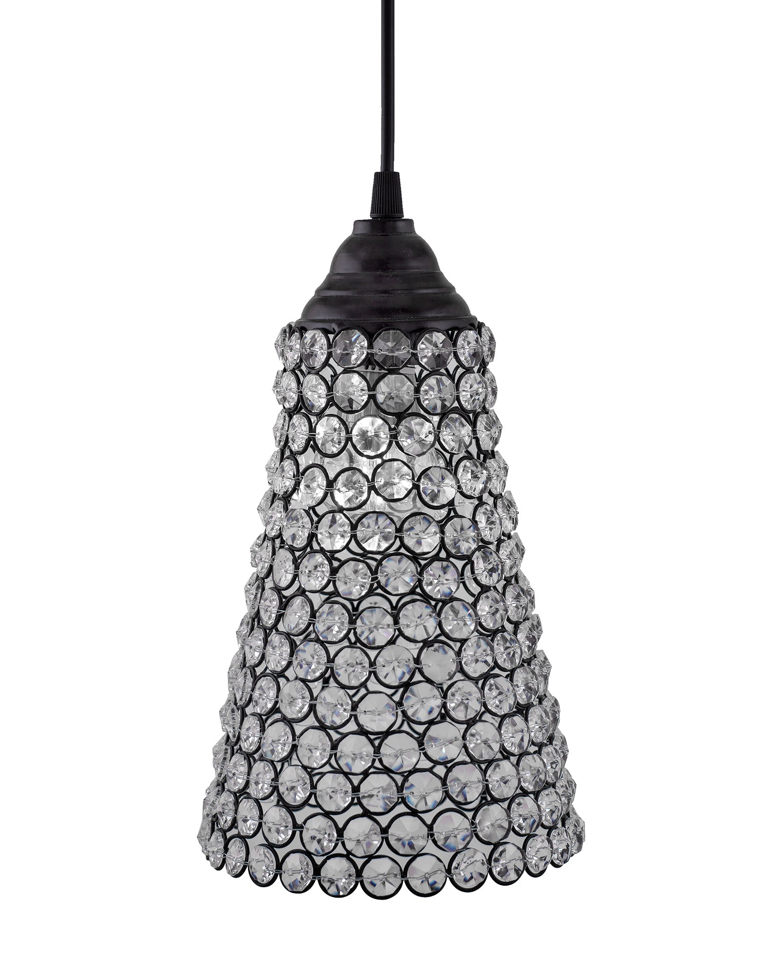 Crystal Cone Metal Lamps Hanging Lighting, Bohemian Iron Bar Pendant Light Crystal Light