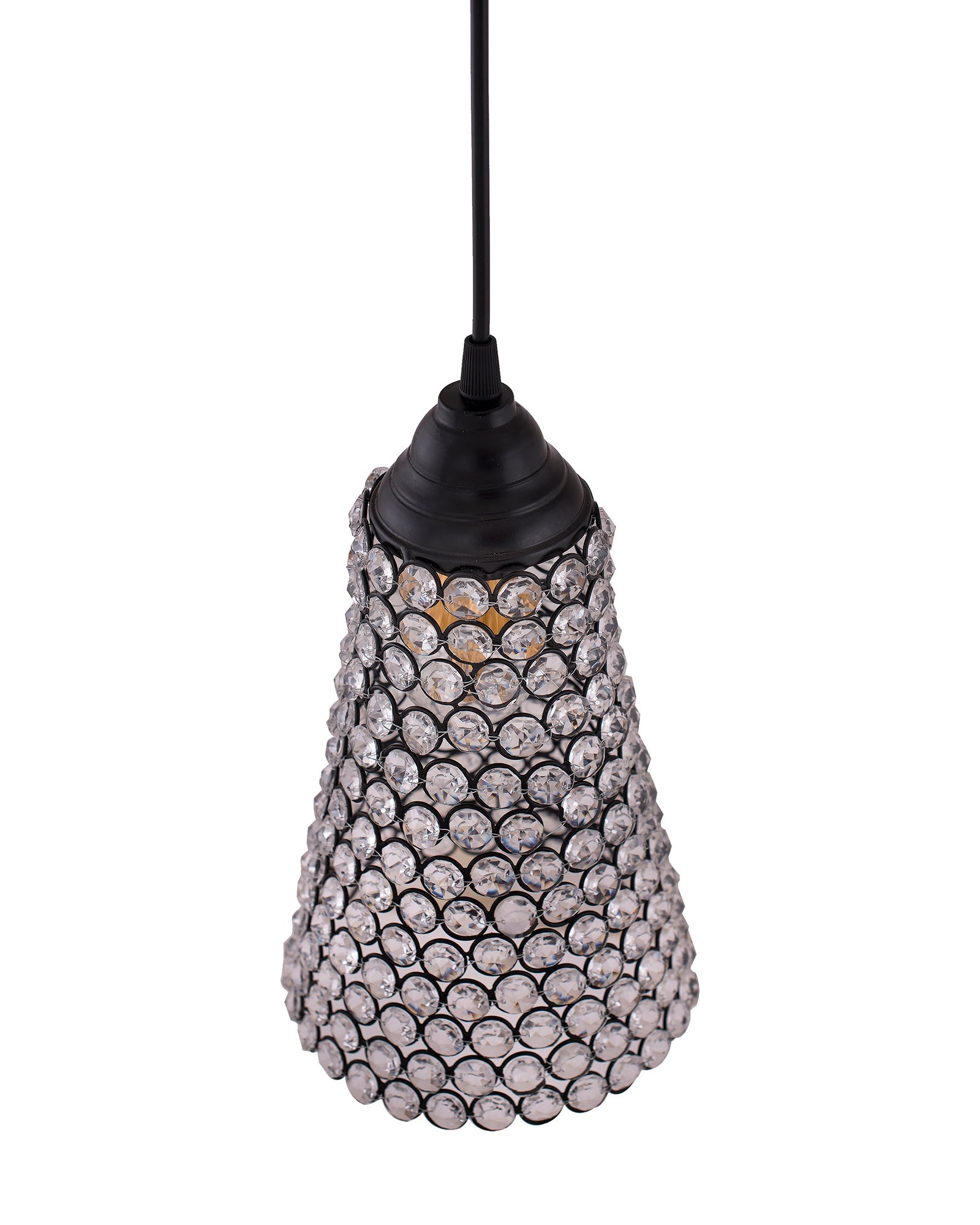 Crystal Cone Metal Lamps Hanging Lighting, Bohemian Iron Bar Pendant Light Crystal Light