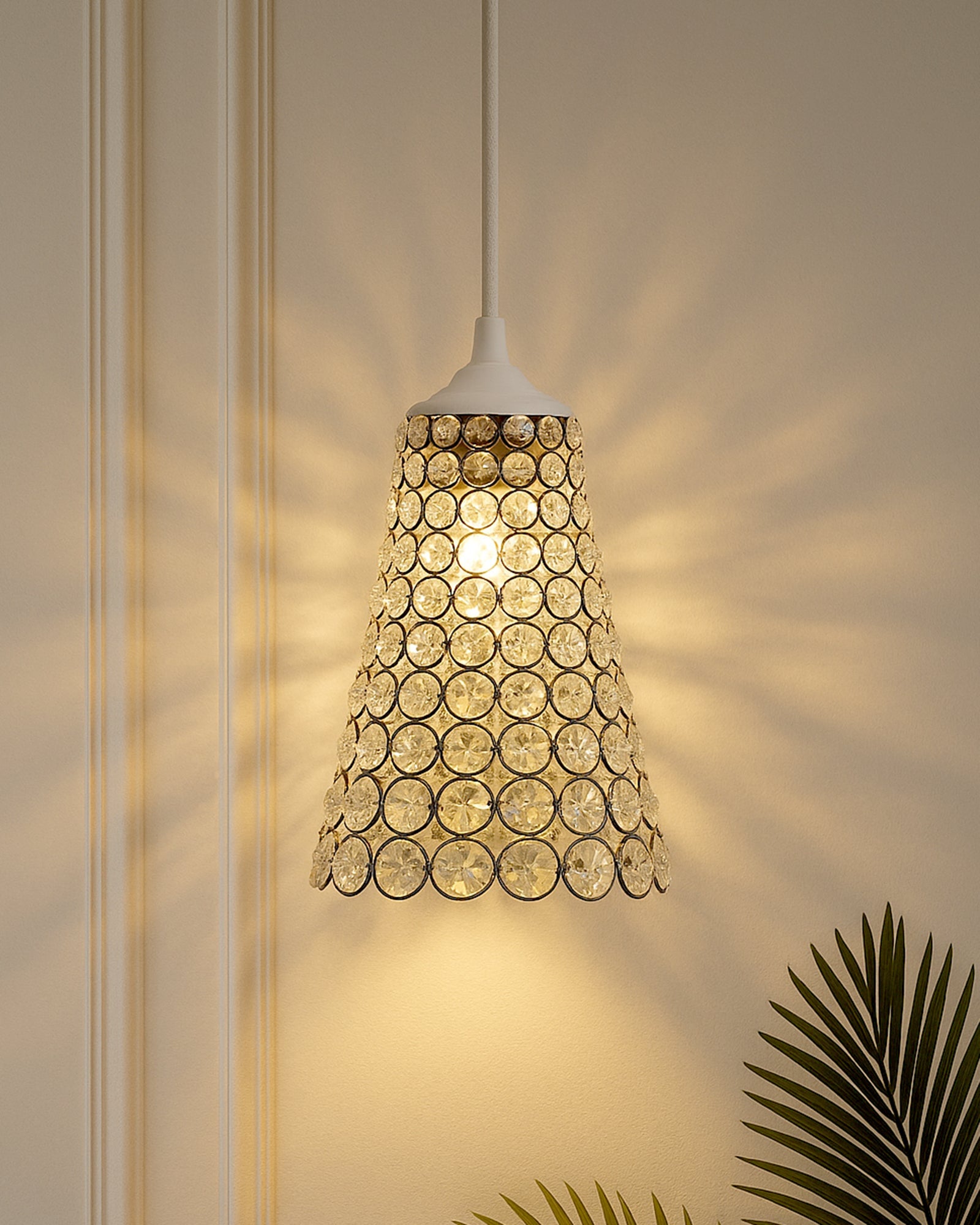 Crystal Cone Metal Lamps Hanging Lighting, Bohemian Iron Bar Pendant Light Crystal Light