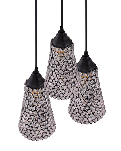 3-lights Linear Cluster Chandelier Crystal Cone Hanging Pendant Light with Braided Cord