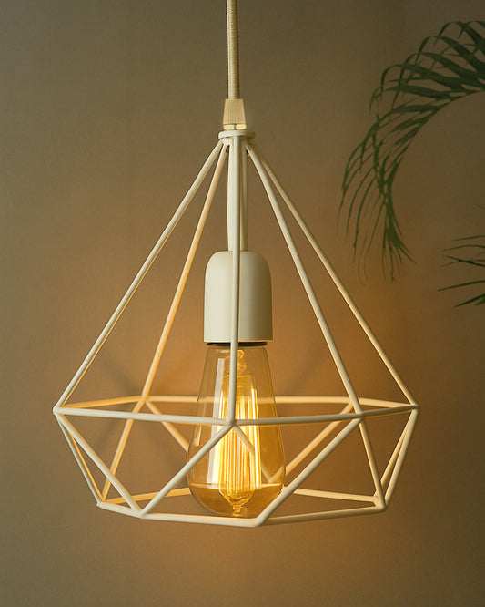 White Edison Filament Hanging DIAMOND caged, E27 Holder,ceiling light for LED/filament bulb, Decorative, Urban Retro style, Black color metal