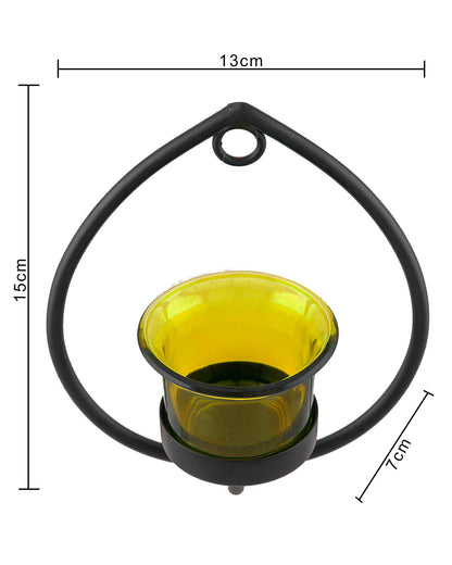Set of 2 Decorative Black Drop Wall Sconce/Candle Holder With Glass and Free T-light Candles