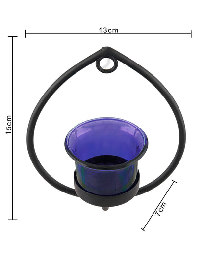 Set of 2 Decorative Black Drop Wall Sconce/Candle Holder With Glass and Free T-light Candles