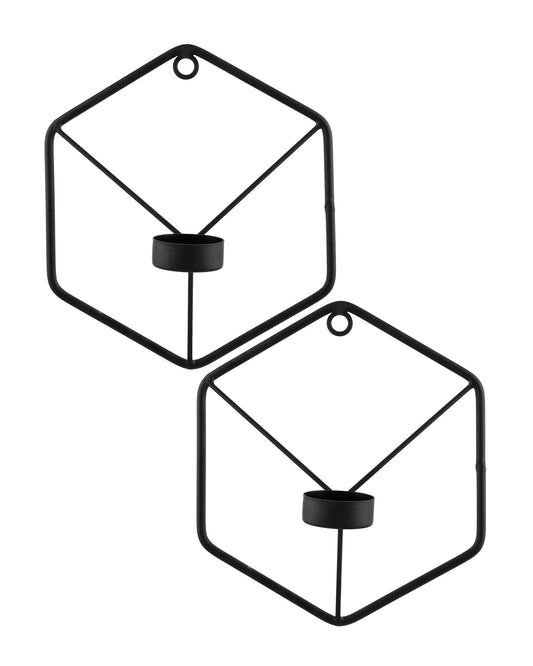 Black Metal Wall Mounted Hexagon Tealight Candle Holder, T-light Candles