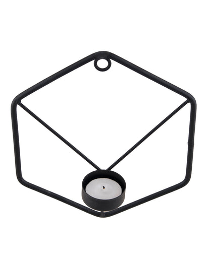 Black Metal Wall Mounted Hexagon Tealight Candle Holder, T-light Candles