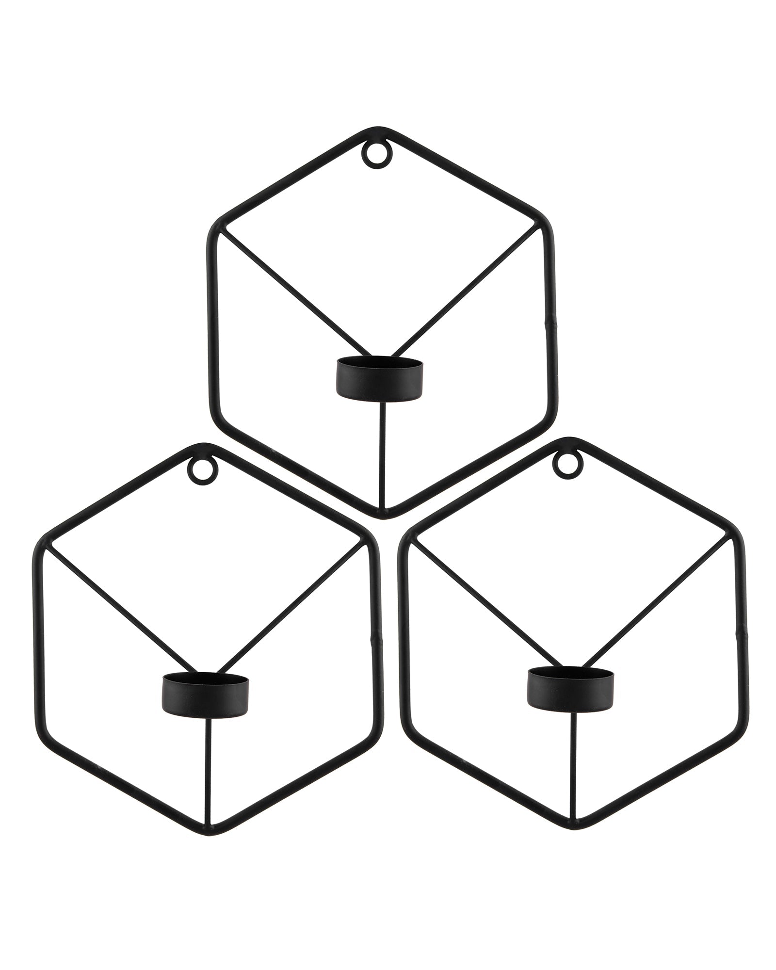 Black Metal Wall Mounted Hexagon Tealight Candle Holder, T-light Candles