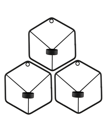 Black Metal Wall Mounted Hexagon Tealight Candle Holder, T-light Candles
