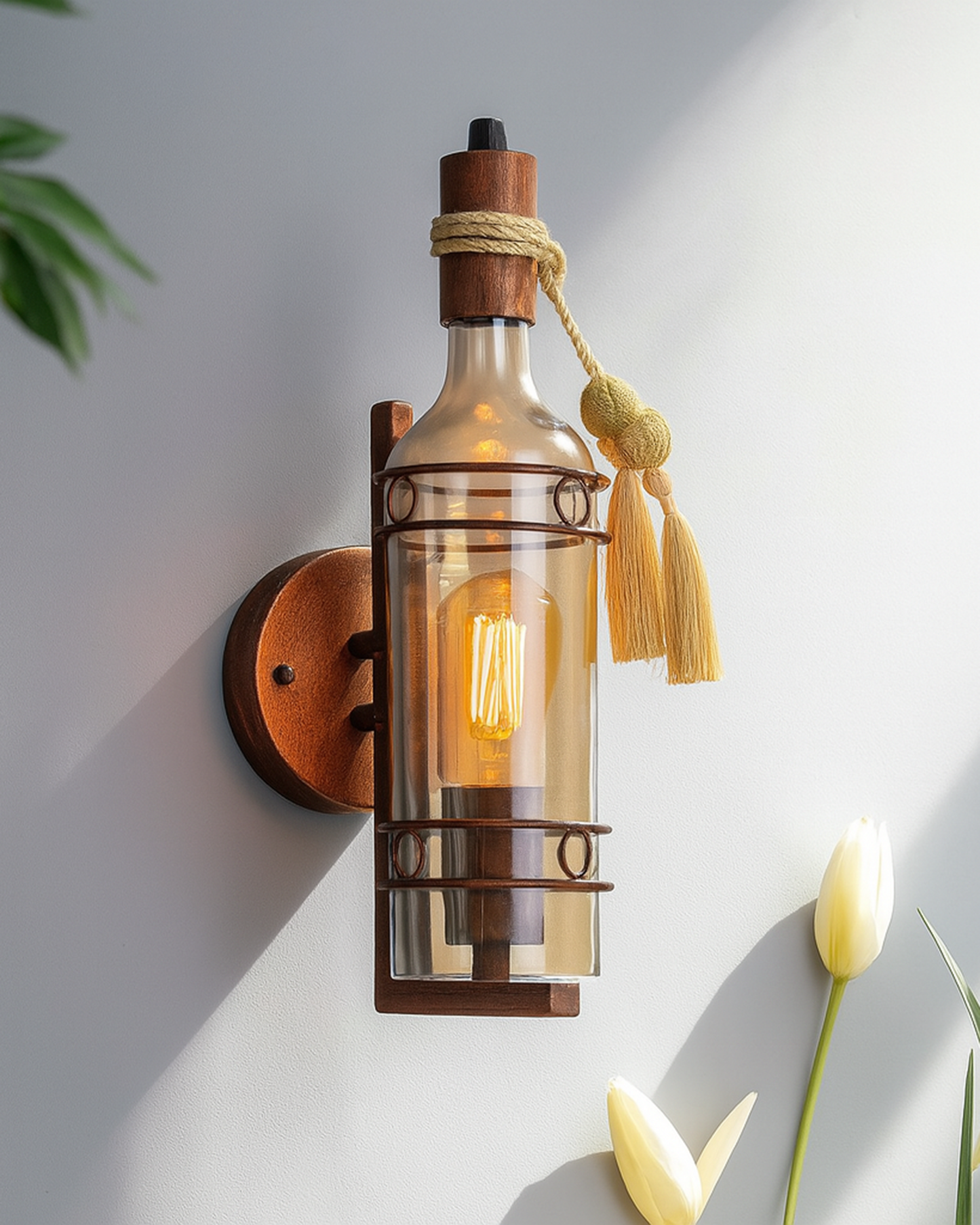 Rustic Wall Light Fixtures, Oil Rubbed Bronze Finish Indoor Vintage Wall Sconce Industrial Lamp Fixture Glass Shade Farmhouse Metal Sconces for Bedroom Living Room Cafe, Wall Bottle