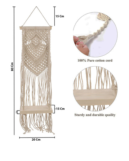 Macrame Wall Hanging Shelf Woven Home Decor Wood Floating Storage Shelf Bohemian Handmade Cotton Rope,Living Room, Balcony, Garden, Set of 2 (69 x 20 Natural)