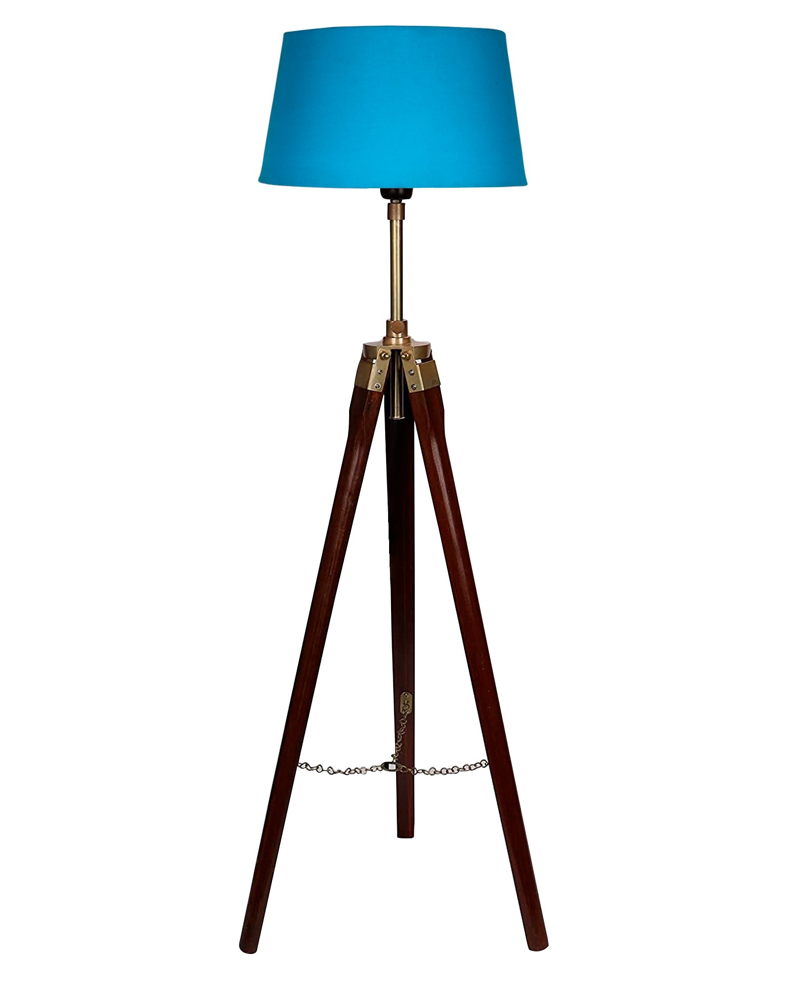 Tripod Floor Lamp with Shade Wooden, Brass Finish Industrial Nautical Marine Decorative Lamp