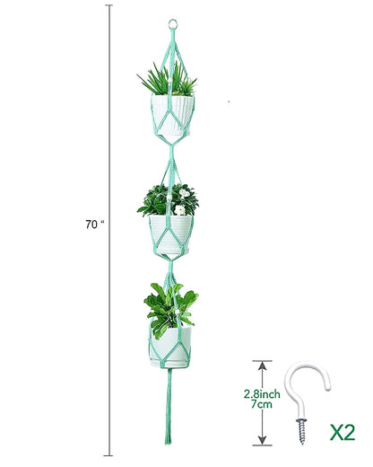 Macrame plant hanger, plant hangers indoor, hanging planters, Handmade weaving, hanging planters indoor, Natural organic cotton,hanging planters indoor, set of 2, Triple Turquoise