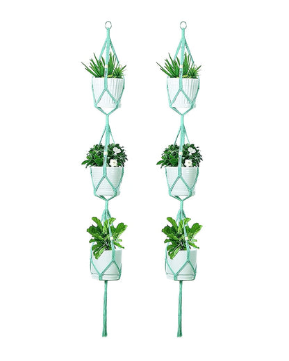 Macrame plant hanger, plant hangers indoor, hanging planters, Handmade weaving, hanging planters indoor, Natural organic cotton,hanging planters indoor, set of 2, Triple Turquoise