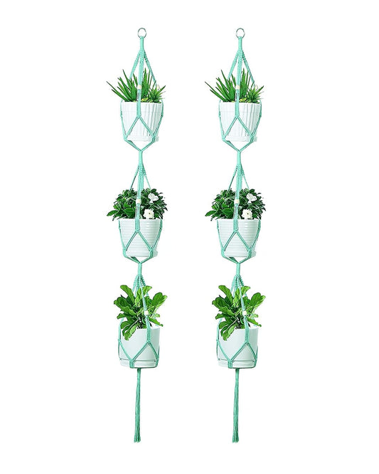 Macrame plant hanger, plant hangers indoor, hanging planters, Handmade weaving, hanging planters indoor, Natural organic cotton,hanging planters indoor, set of 2, Triple Turquoise