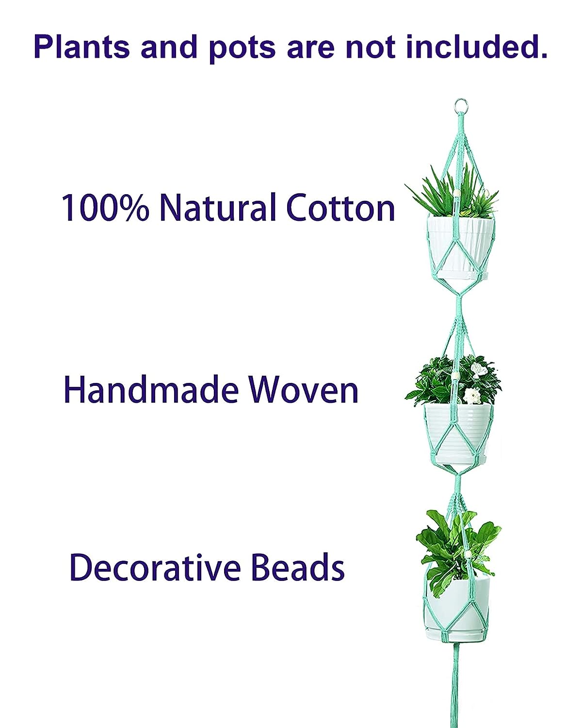 Macrame plant hanger, plant hangers indoor, hanging planters, Handmade weaving, hanging planters indoor, Natural organic cotton,hanging planters indoor, set of 2, Triple Turquoise