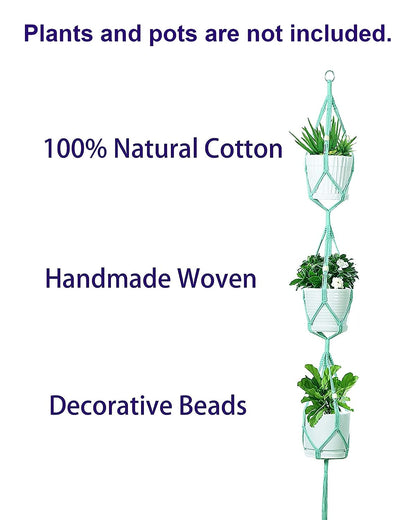Macrame plant hanger, plant hangers indoor, hanging planters, Handmade weaving, hanging planters indoor, Natural organic cotton,hanging planters indoor, set of 2, Triple Turquoise