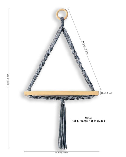 Triangle Rope Hanging Shelves Set of 2, Wood Floating Shelf for Wall Décor Bedroom Bathroom Living Room, Display Shelving for Hanging Plants Photos Grey