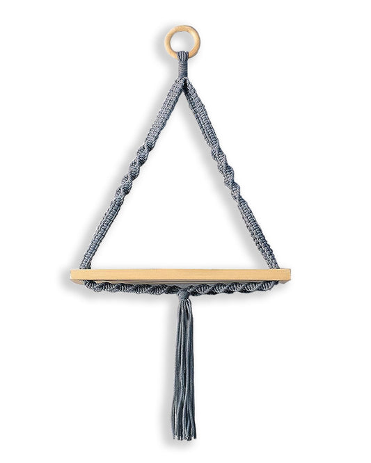 Triangle Rope Hanging Shelves Set of 2, Wood Floating Shelf for Wall Décor Bedroom Bathroom Living Room, Display Shelving for Hanging Plants Photos Grey