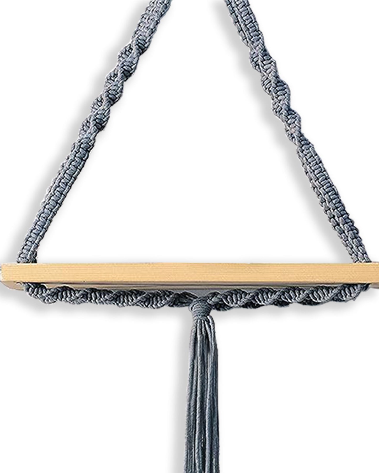 Triangle Rope Hanging Shelves Set of 2, Wood Floating Shelf for Wall Décor Bedroom Bathroom Living Room, Display Shelving for Hanging Plants Photos Grey
