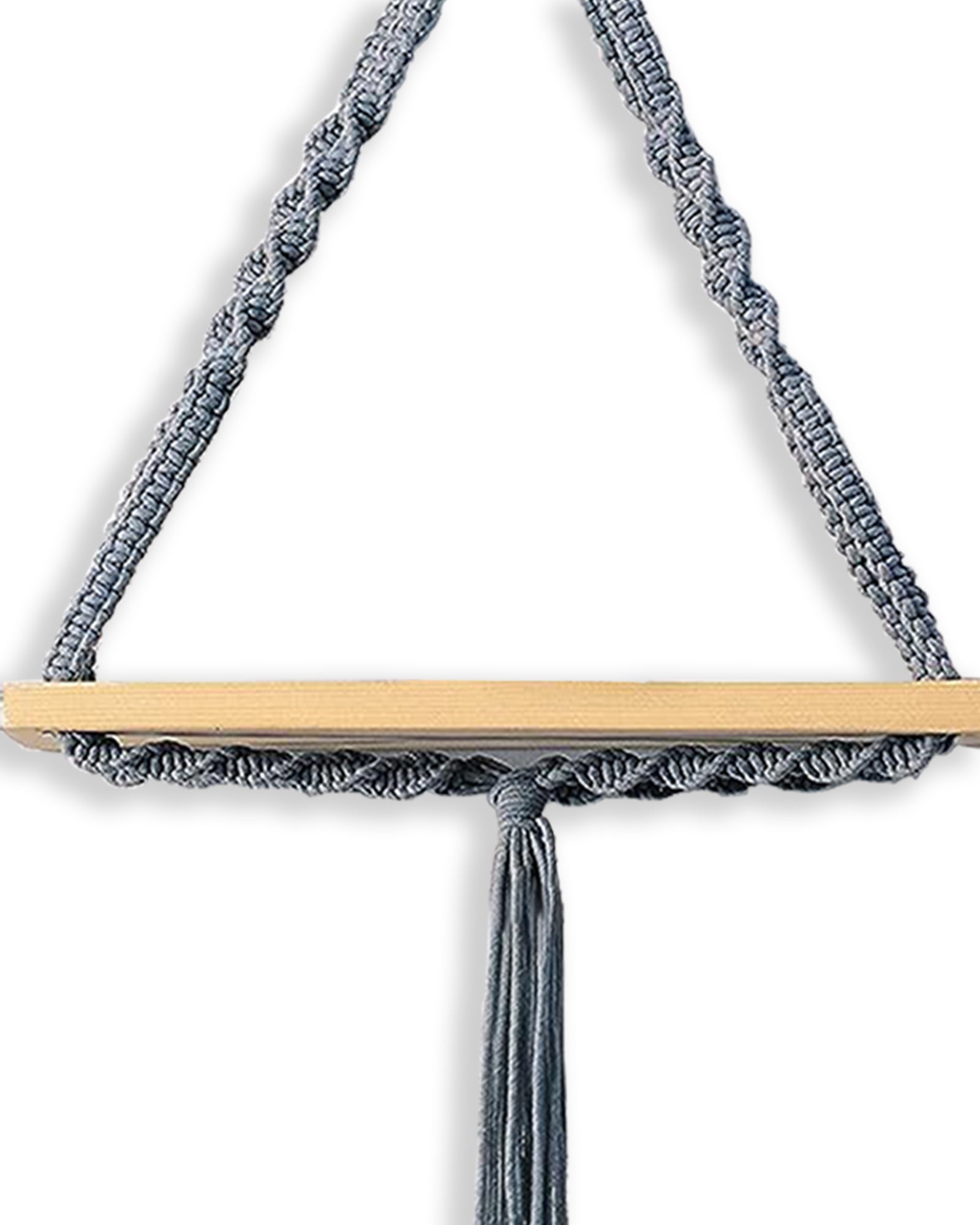 Triangle Rope Hanging Shelves Set of 2, Wood Floating Shelf for Wall Décor Bedroom Bathroom Living Room, Display Shelving for Hanging Plants Photos Grey