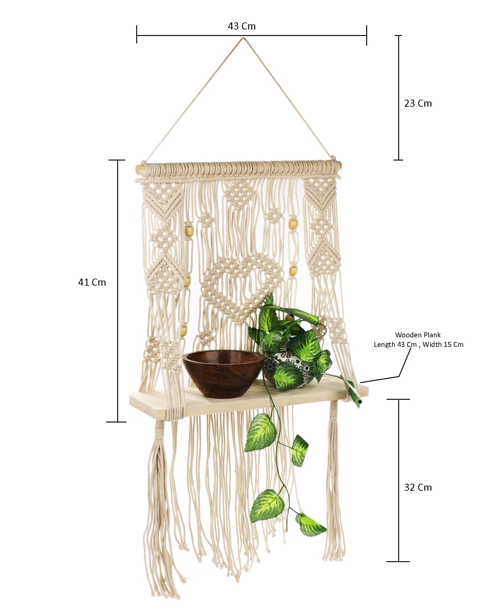 Homesake® Beige Hand Woven Macrame Wall Hanging Shelf-Plank, Boho Cotton Wall Décor for Plants, Candles & Display, Ideal for Living Room, Bedroom, Balcony & Modern Home Styling