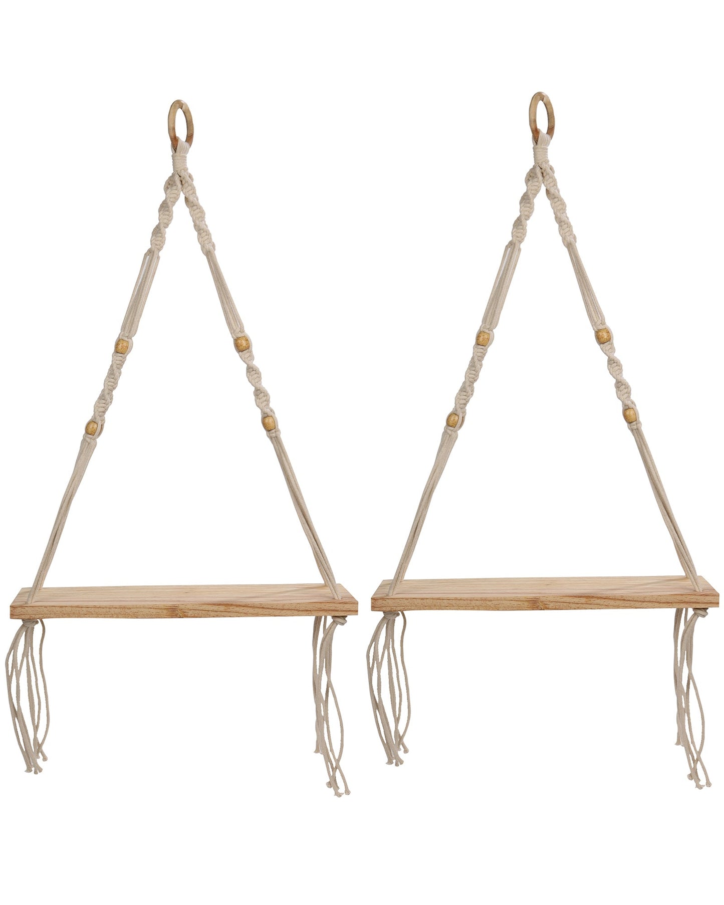 Homesake® Set Of 2 Beige Handmade Macrame Hanging 1-Tier Shelf Wall Decor, Home decor, bedroom ,living room, kitchen