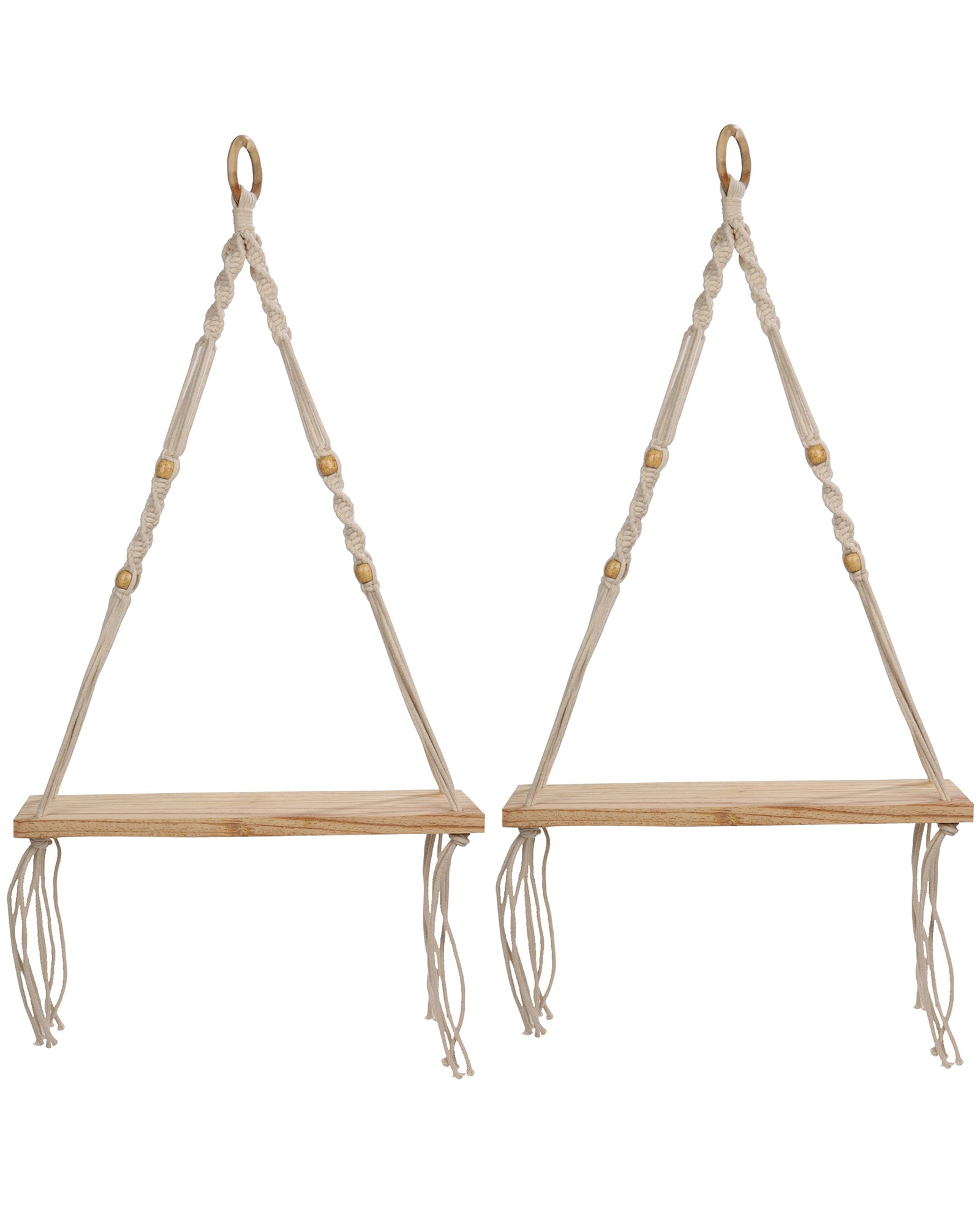 Homesake® Set Of 2 Beige Handmade Macrame Hanging 1-Tier Shelf Wall Decor, Home decor, bedroom ,living room, kitchen
