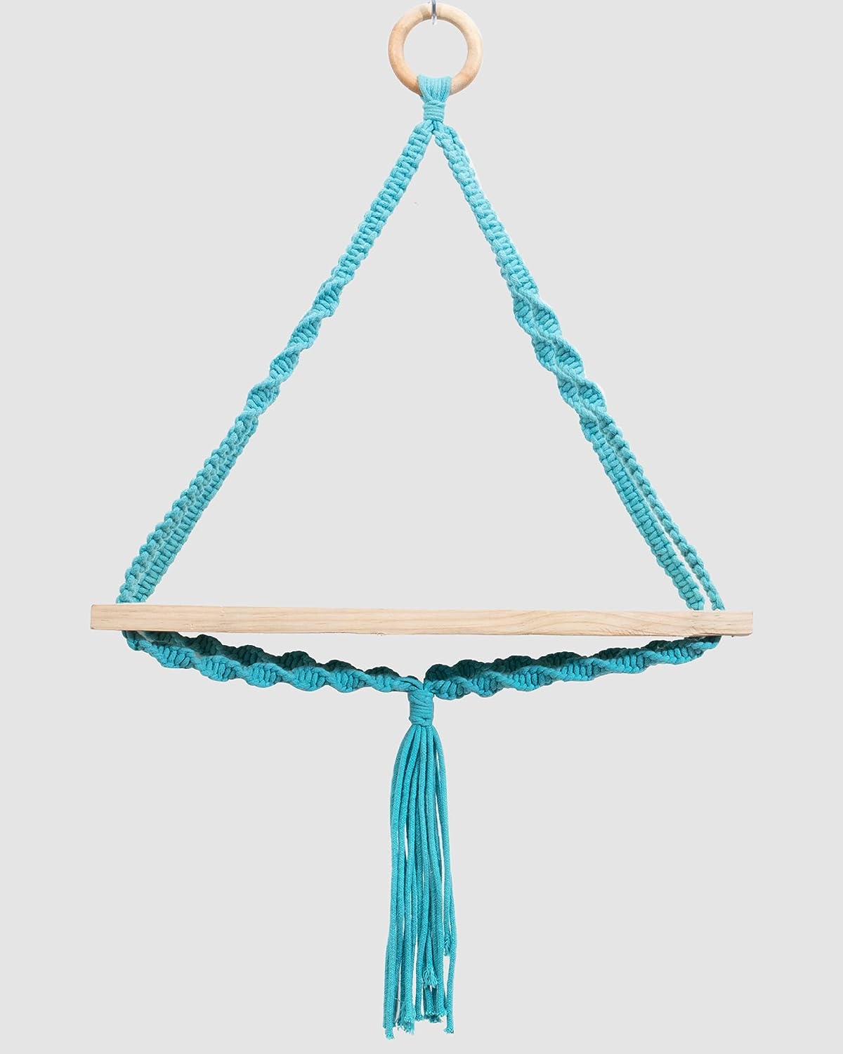 Triangle Macrame Wall Hanging Shelf Cotton Rope Natural Pine Wood Swing Triangle Floating Shelf Modern Boho Decor for Living Room 71 L x 40 W