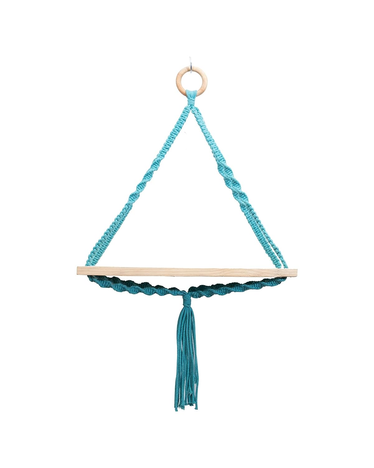 Triangle Macrame Wall Hanging Shelf Cotton Rope Natural Pine Wood Swing Triangle Floating Shelf Modern Boho Decor for Living Room 71 L x 40 W