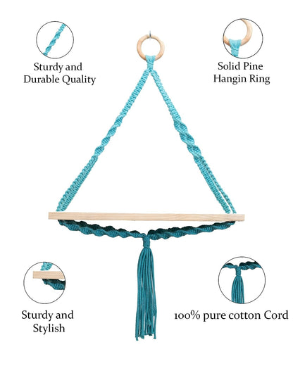 Triangle Macrame Wall Hanging Shelf Cotton Rope Natural Pine Wood Swing Triangle Floating Shelf Modern Boho Decor for Living Room 71 L x 40 W
