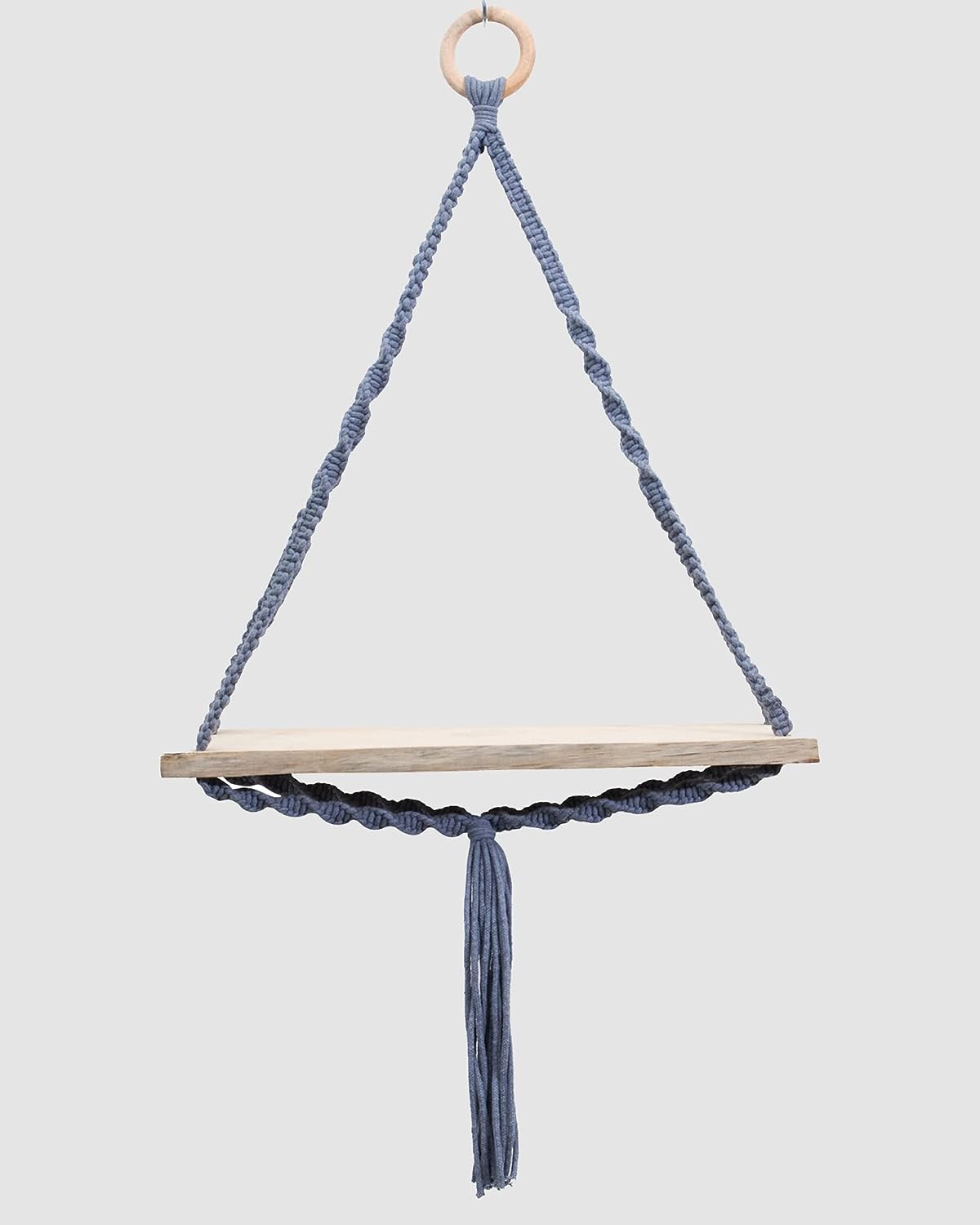 Triangle Macrame Wall Hanging Shelf Cotton Rope Natural Pine Wood Swing Triangle Floating Shelf Modern Boho Decor for Living Room 71 L x 40 W