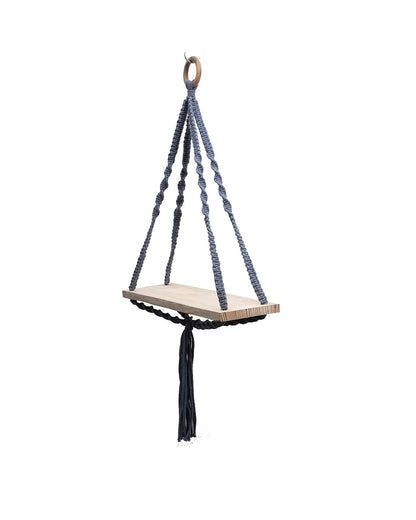 Triangle Macrame Wall Hanging Shelf Cotton Rope Natural Pine Wood Swing Triangle Floating Shelf Modern Boho Decor for Living Room 71 L x 40 W