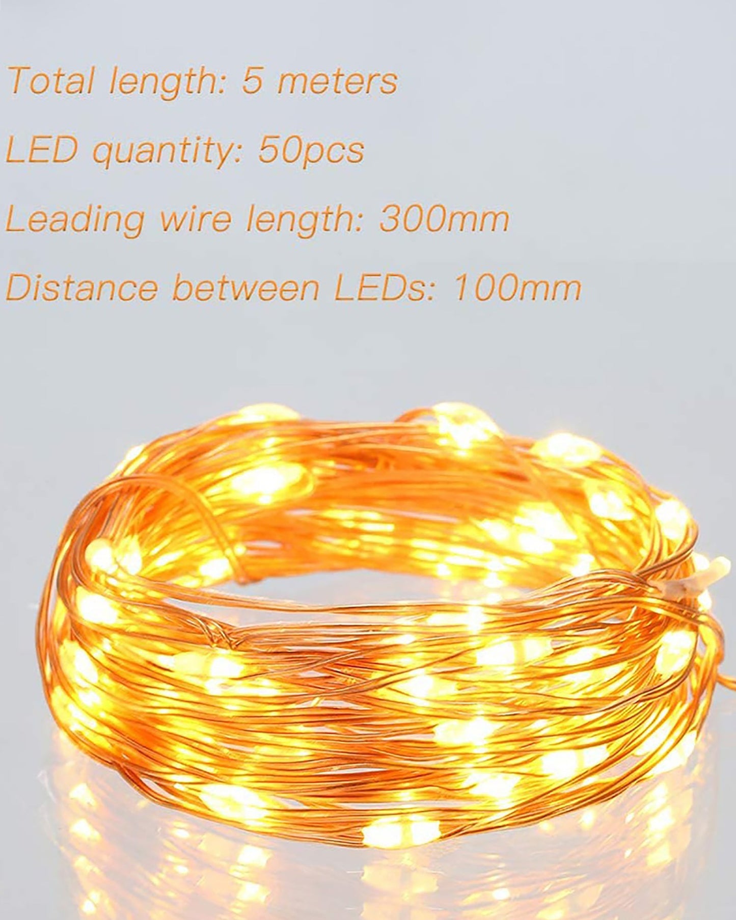 50-LED Fairy Copper String Lights 5m Waterproof, 3AA Battery, Warm White