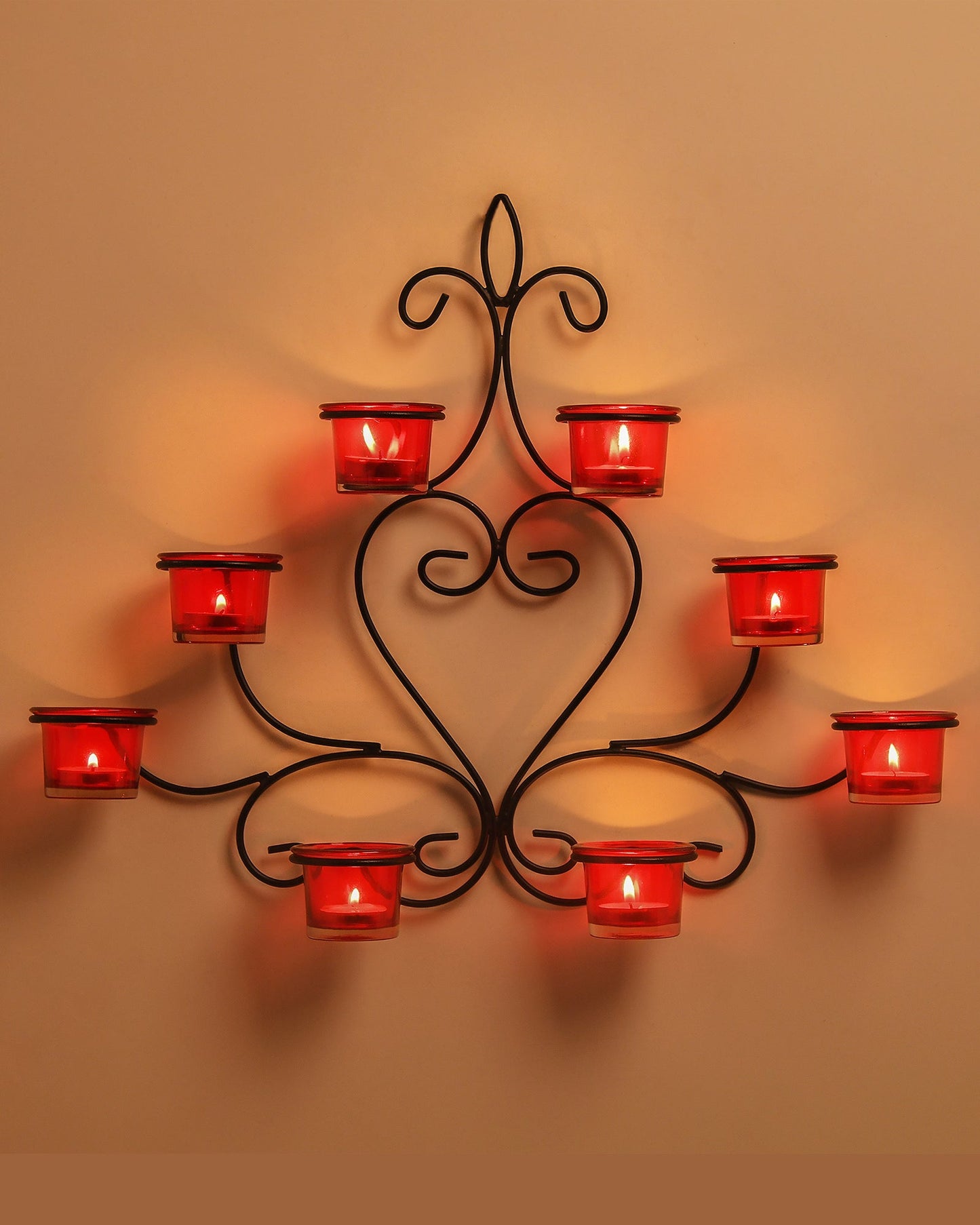 8-Votive Chic Black Iron Wall Sconce Candle Holder, Candle Wall art