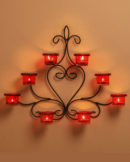 8-Votive Chic Black Iron Wall Sconce Candle Holder, Candle Wall art