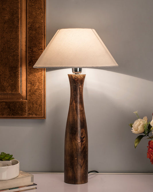 Antique Solid Timber Turned table lamp with Cone Shade