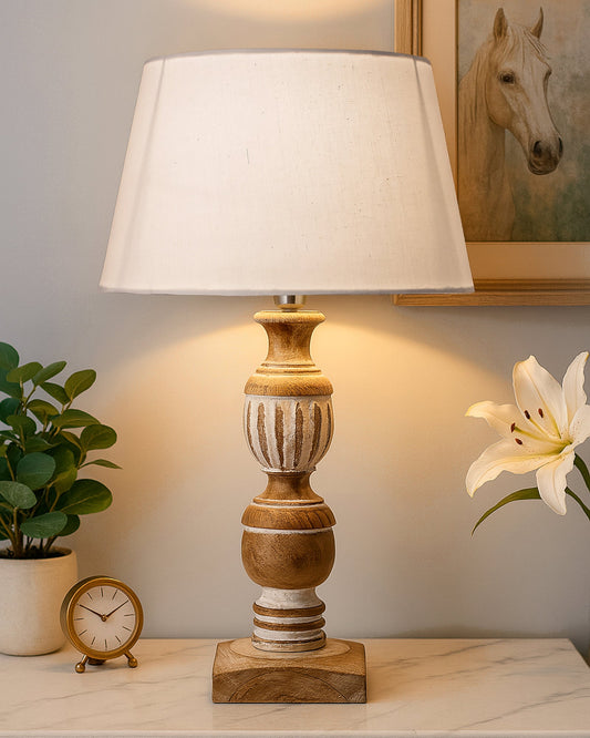 Antique White French Trophy Carved Table lamp with Empire Drum Shade