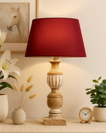 Antique White French Trophy Carved Table lamp with Empire Drum Shade