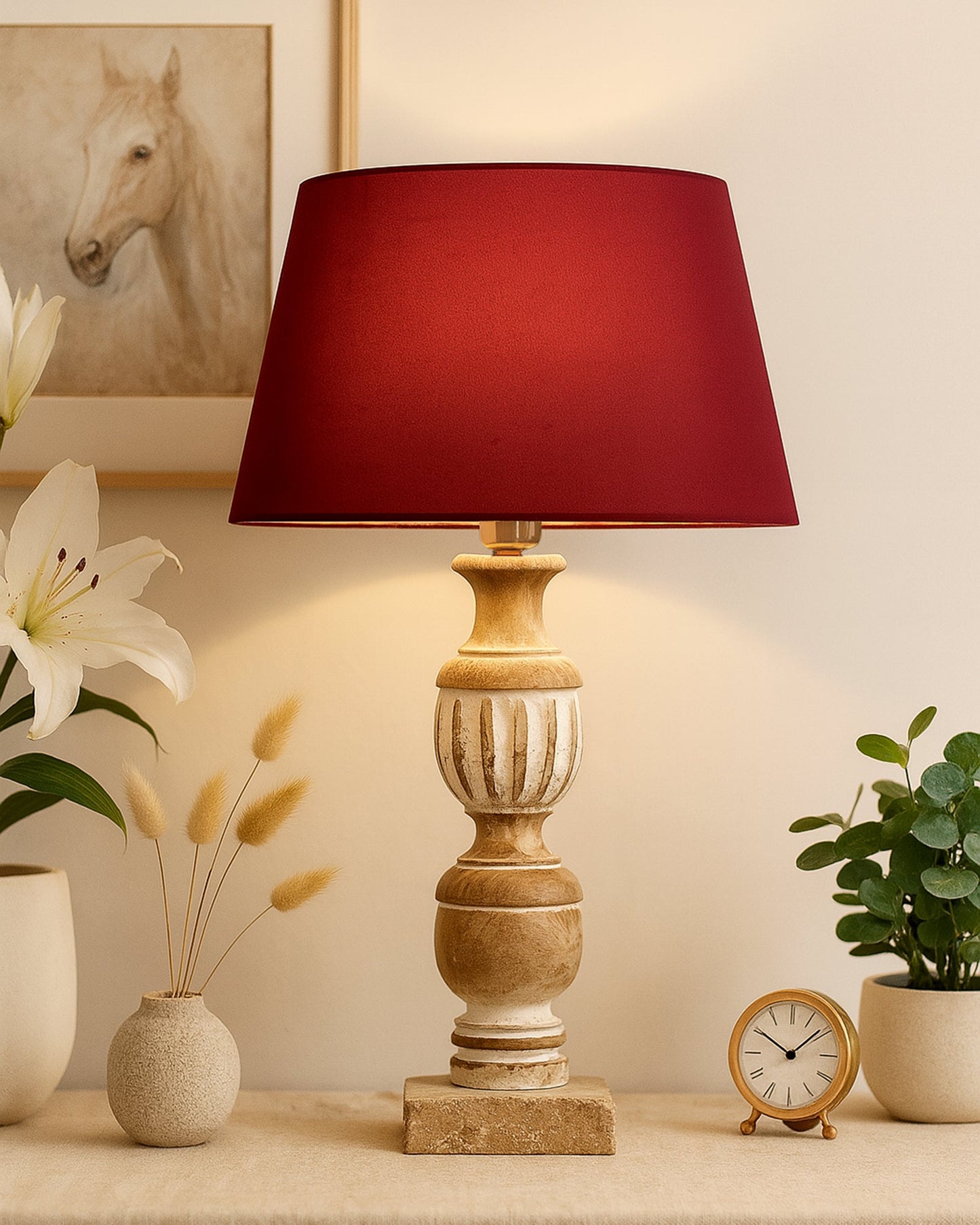 Antique White French Trophy Carved Table lamp with Empire Drum Shade