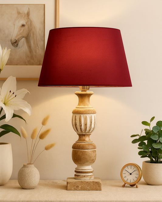 Antique White French Trophy Carved Table lamp with Empire Drum Shade