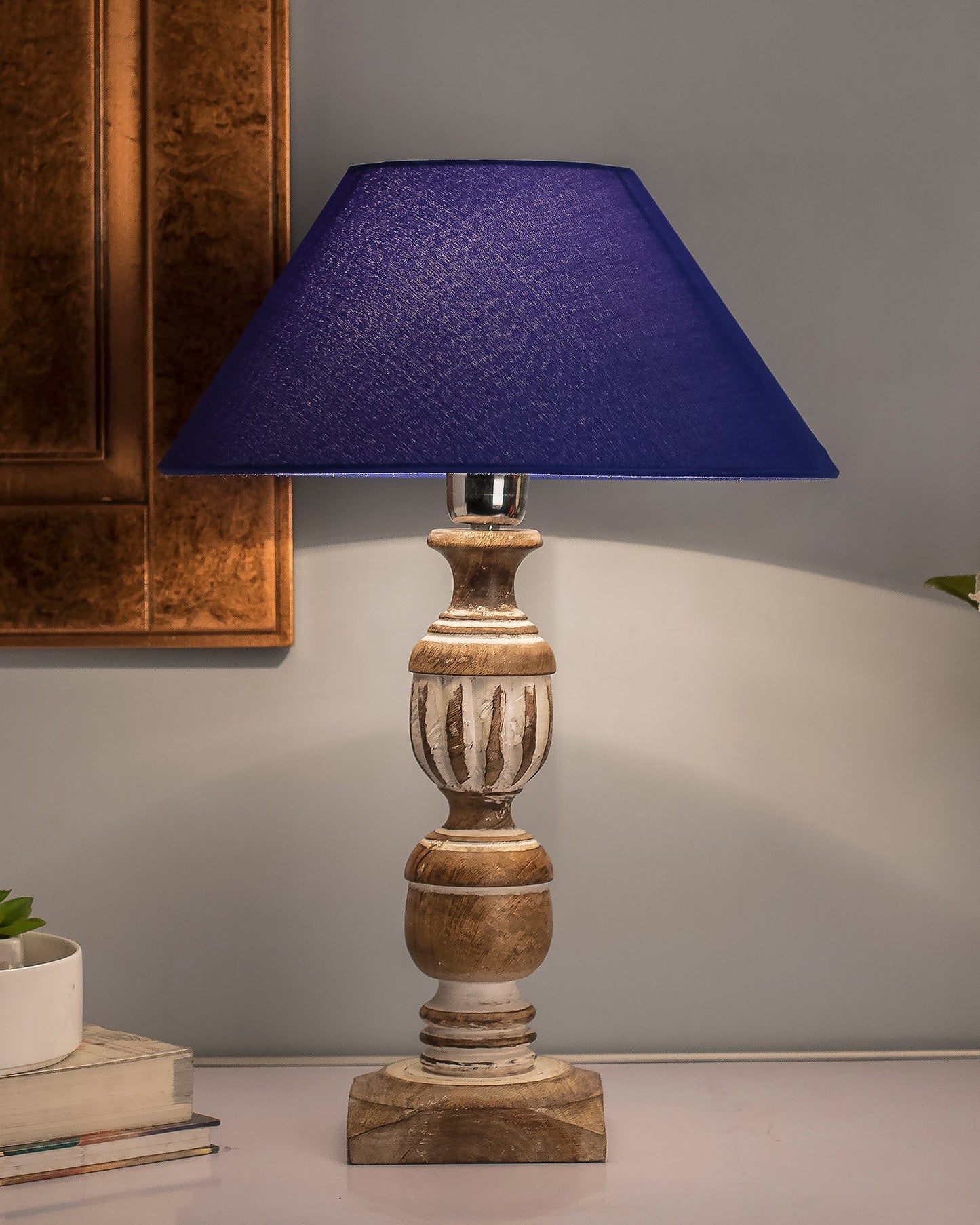 Antique White French Trophy Carved Table lamp with Cone Shade