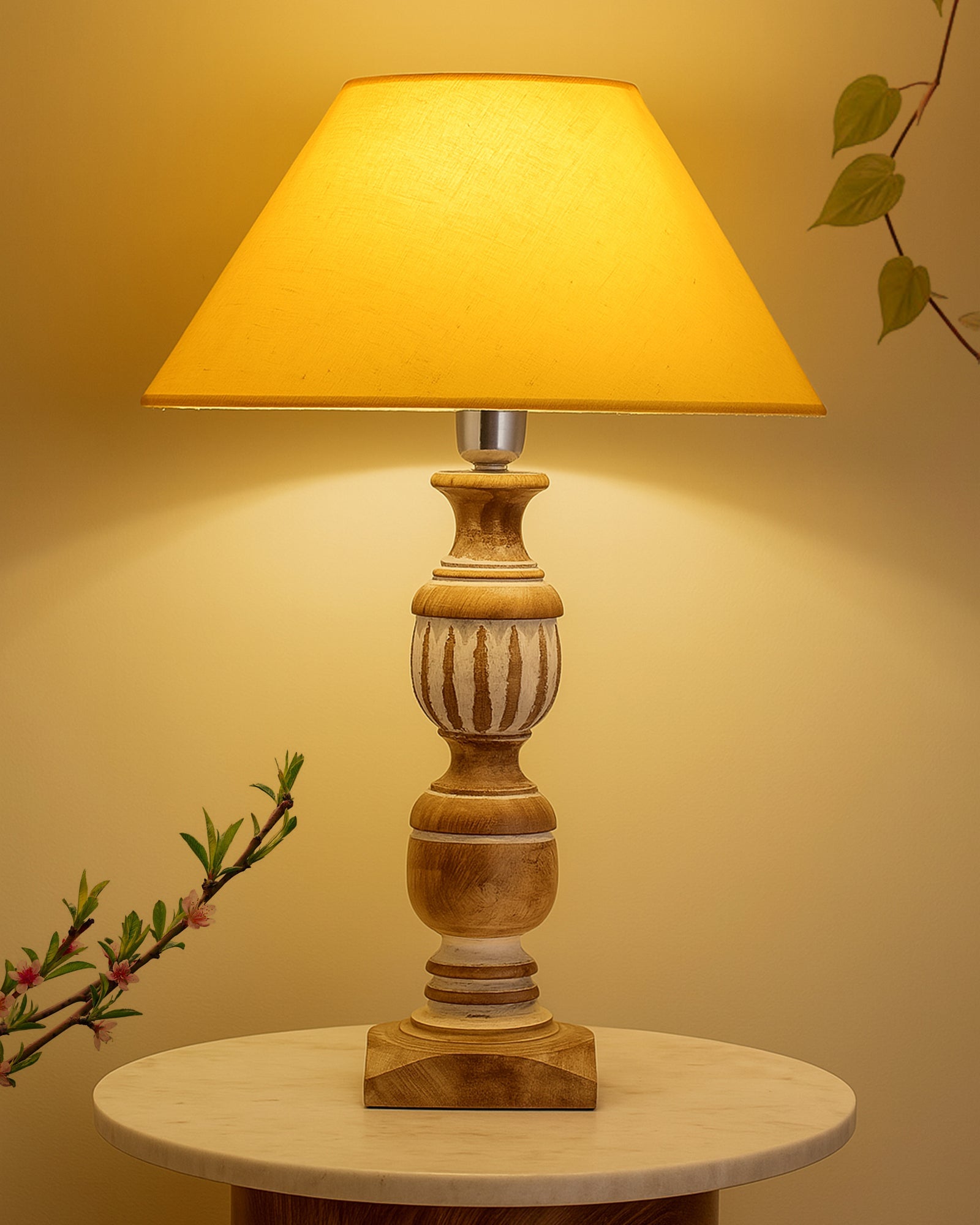 Antique White French Trophy Carved Table lamp with Cone Shade