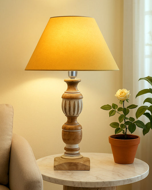 Antique White French Trophy Carved Table lamp with Cone Shade