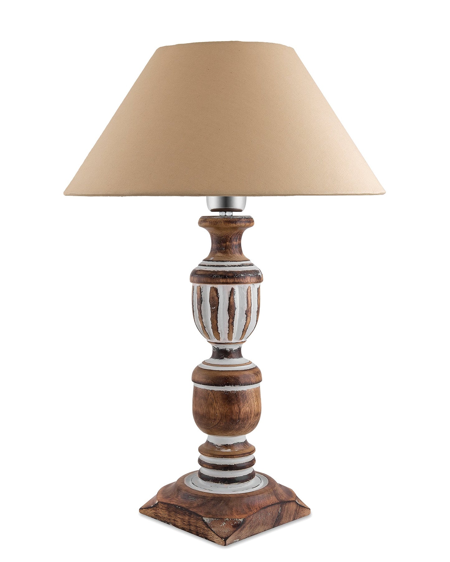 Antique White French Trophy Carved Table lamp with Cone Shade