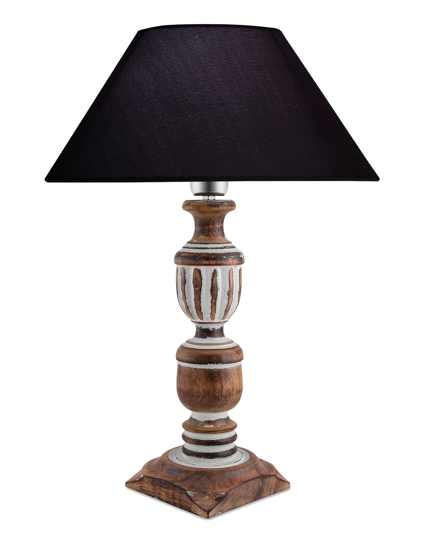 Antique White French Trophy Carved Table lamp with Cone Shade