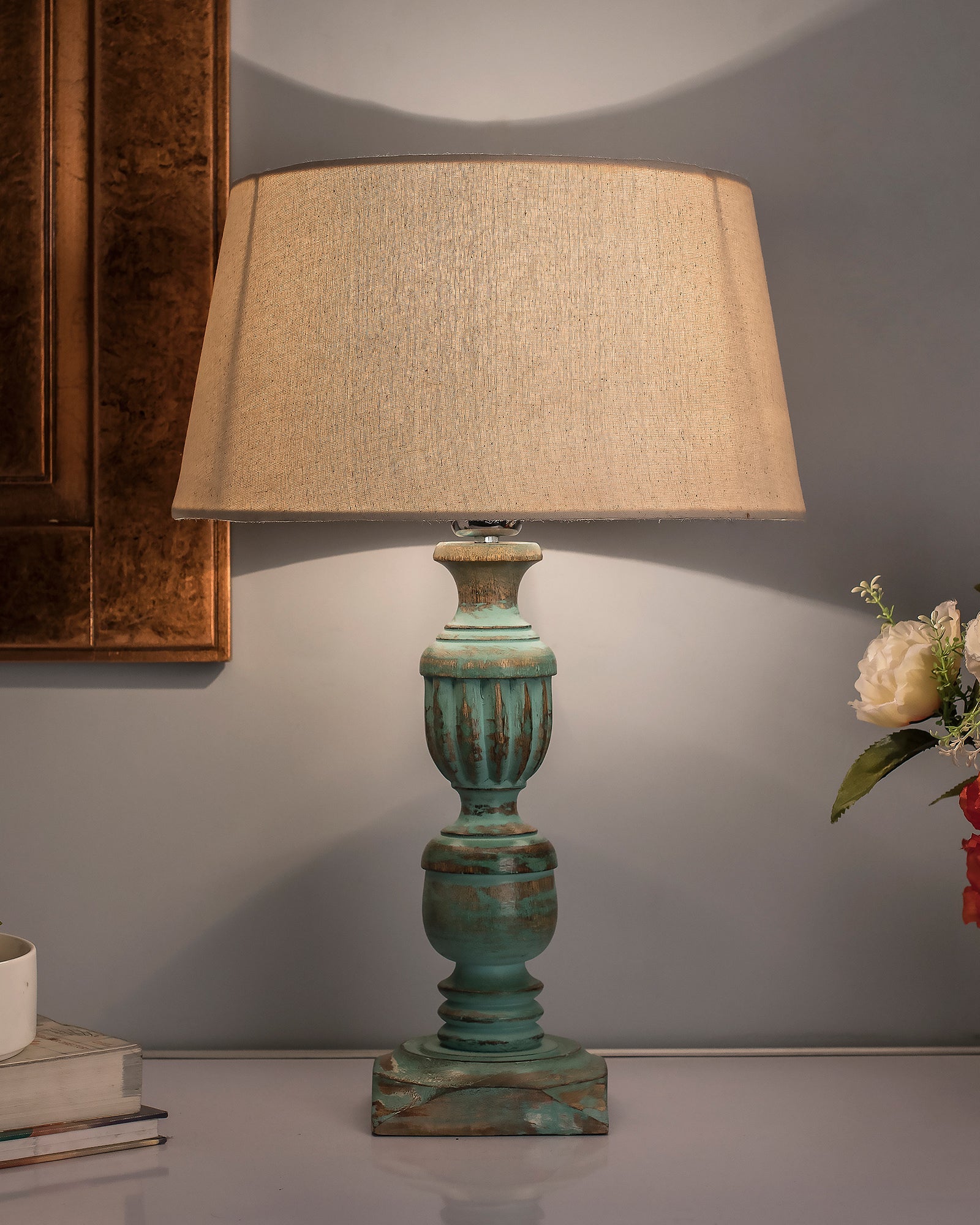 Rustic Algae French Trophy Carved Table lamp with Empire Drum Shade