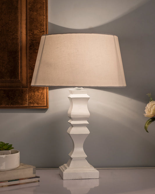 Classic Cube Cut White Table Lamp with Empire Drum Shade