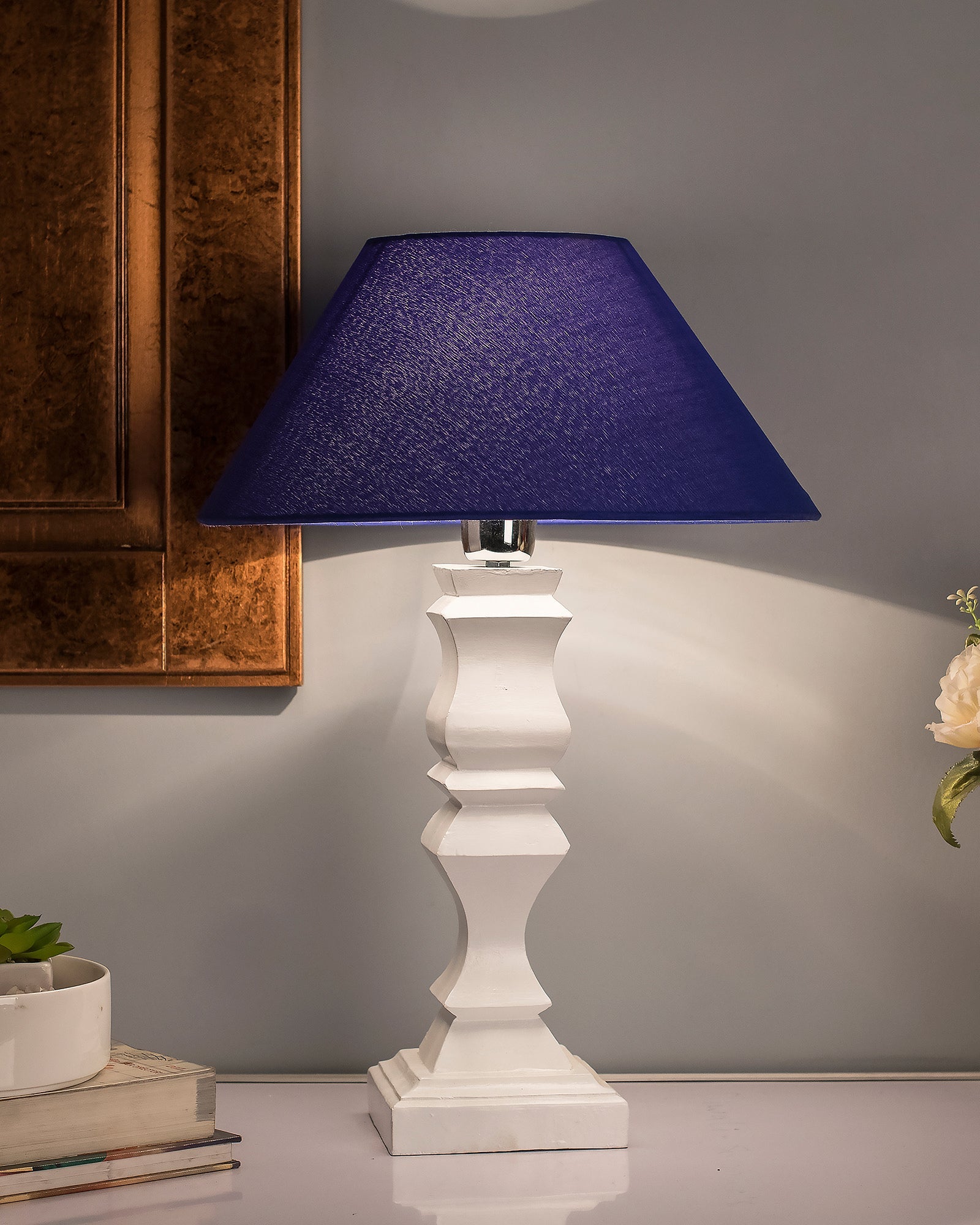 Classic Cube Cut White Table Lamp with Cone Shade