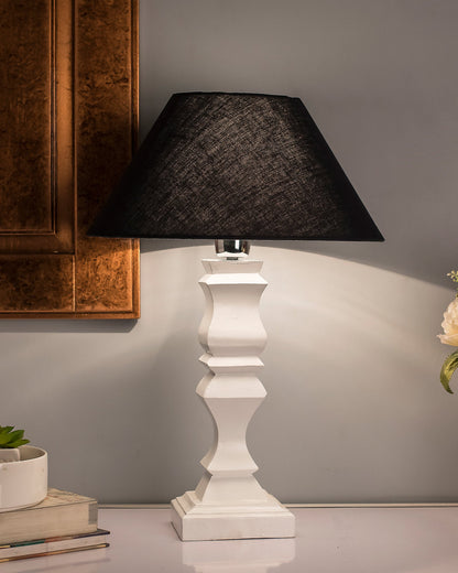 Classic Cube Cut White Table Lamp with Cone Shade