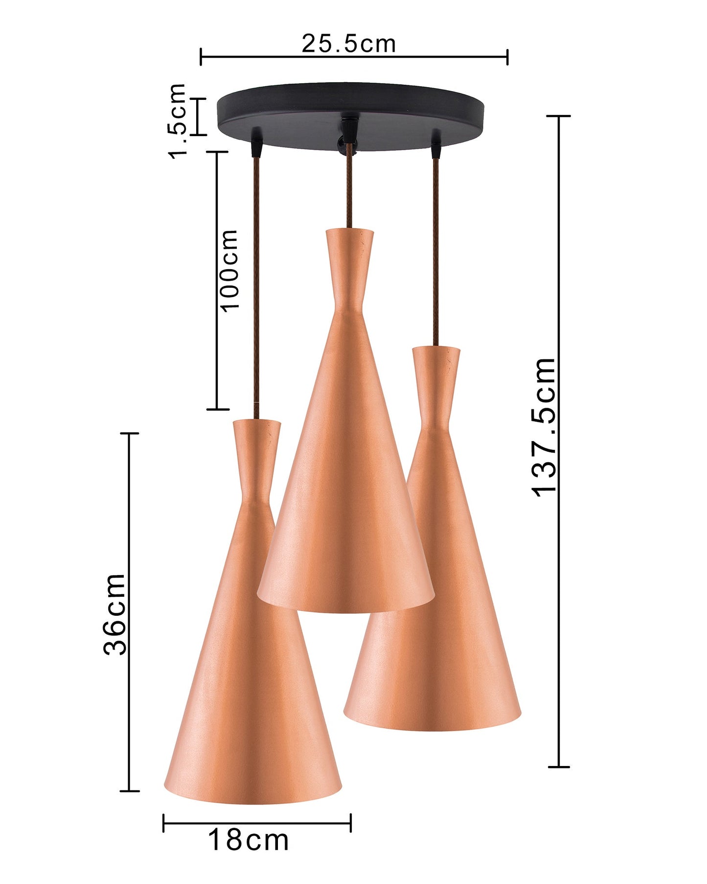 3-Lights Round Cluster Chandelier Modern Inverted Cone Shaped hanging Light, E27 Holder, Decorative,URBAN Retro, Nordic Style